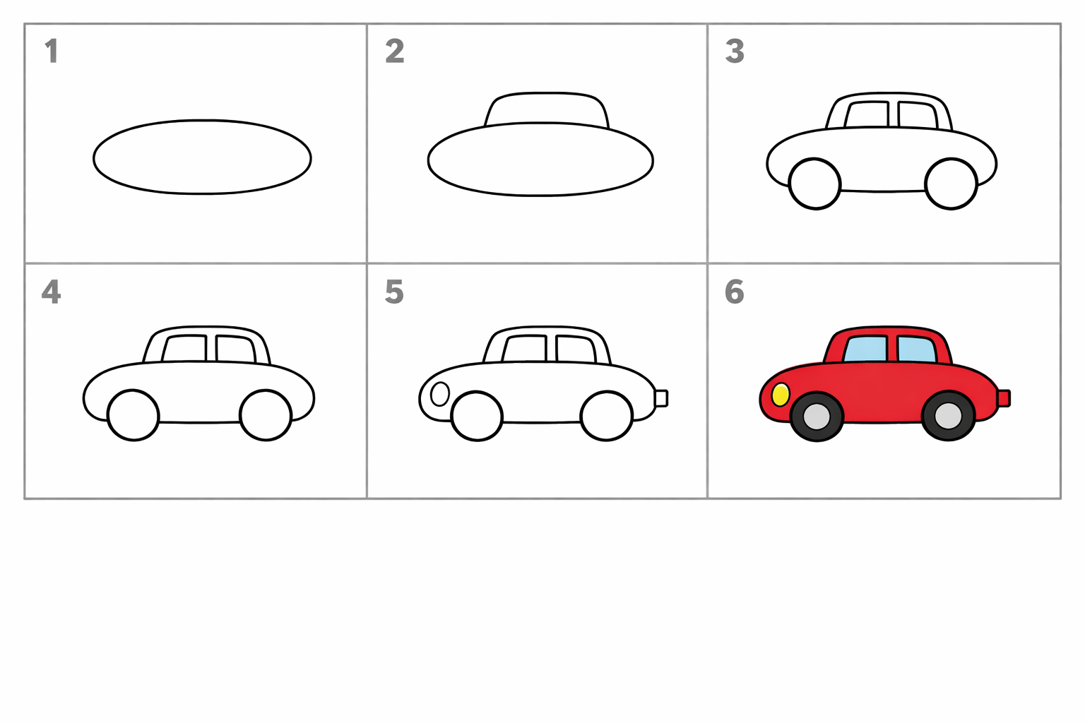 Cómo dibujar un auto fácil para niños — paso 1