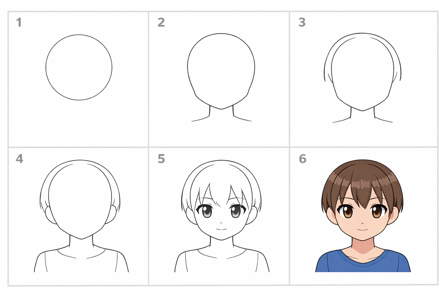 Cómo dibujar una cara anime fácil para niños — paso 1
