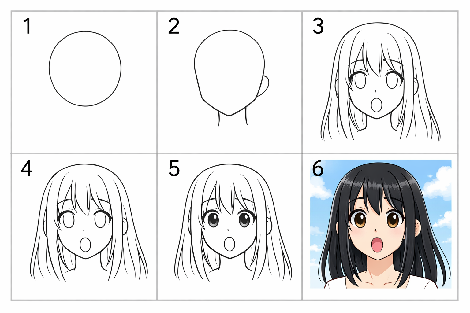 Cómo dibujar una expresión sorprendida anime fácil en 5 pasos — paso 1