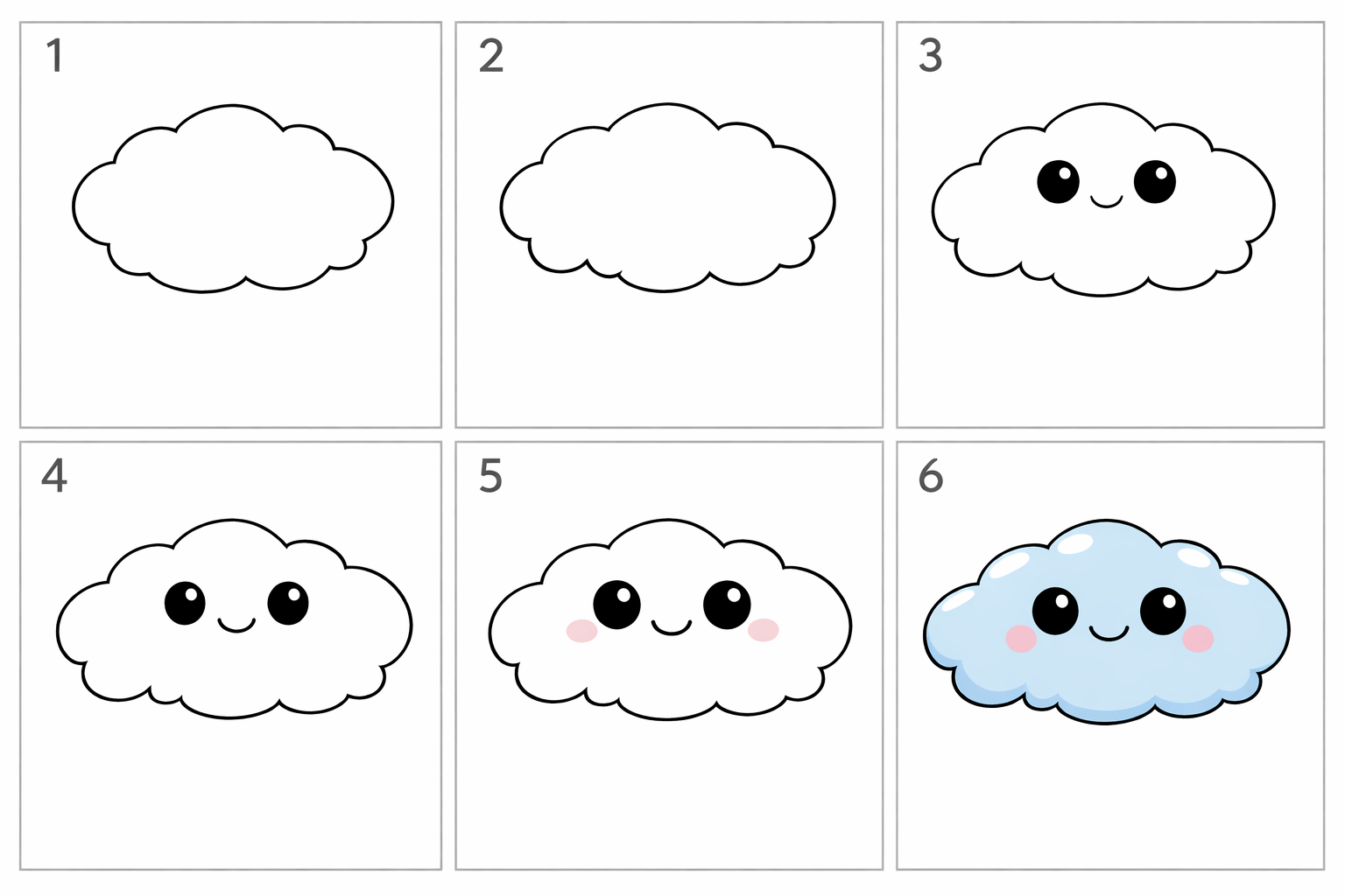 Cómo dibujar una nube kawaii paso a paso — paso 1