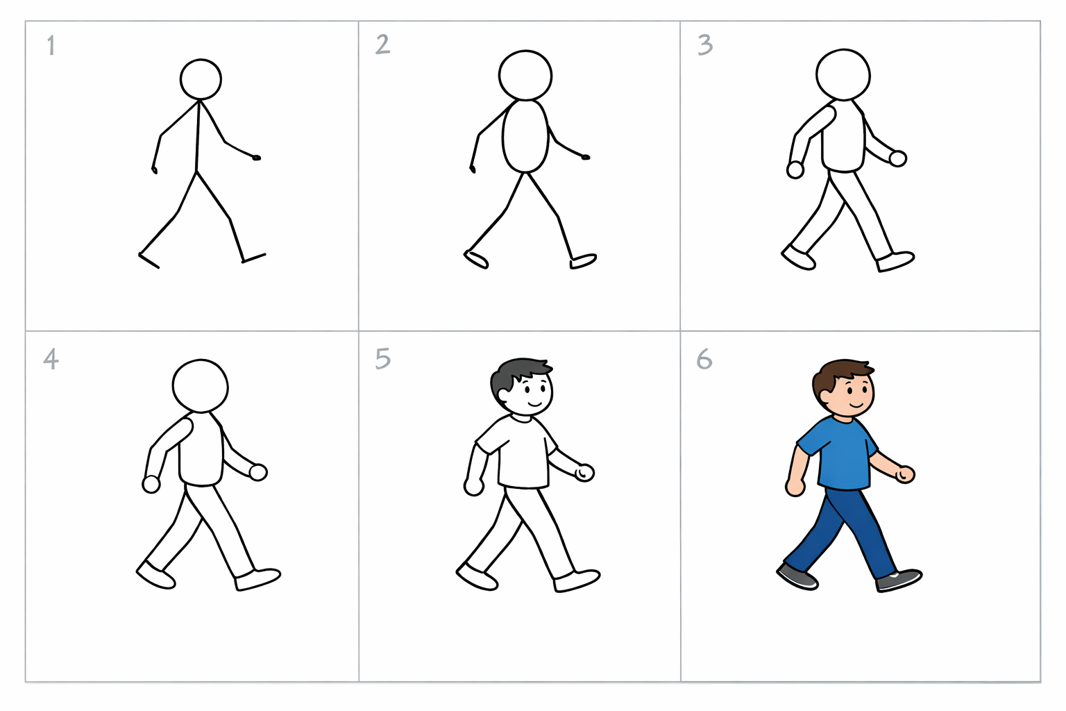 Cómo dibujar una persona caminando fácil en 5 pasos