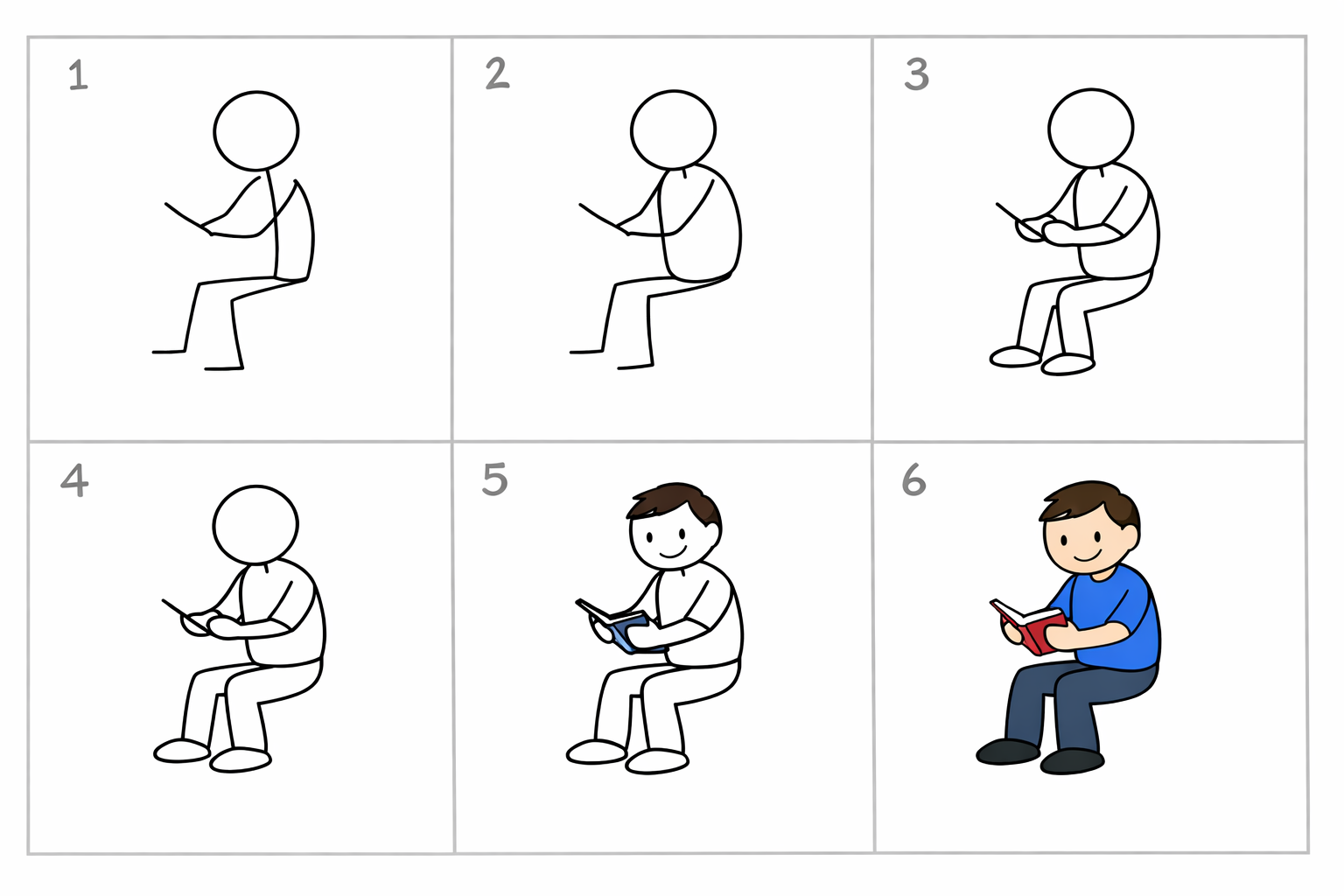 Cómo dibujar una persona leyendo fácil en 5 pasos