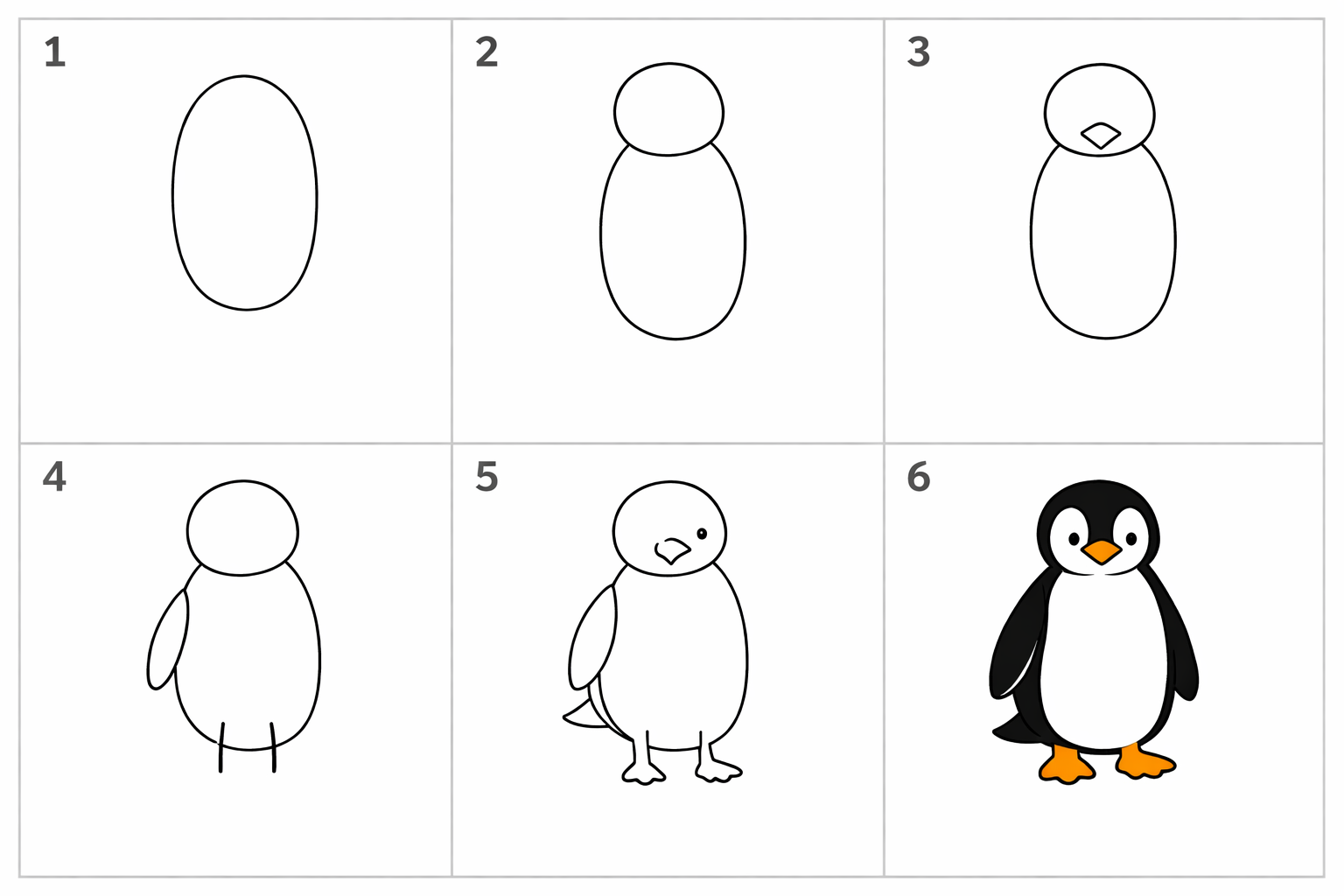 Cómo dibujar un pingüino paso a paso — paso 1