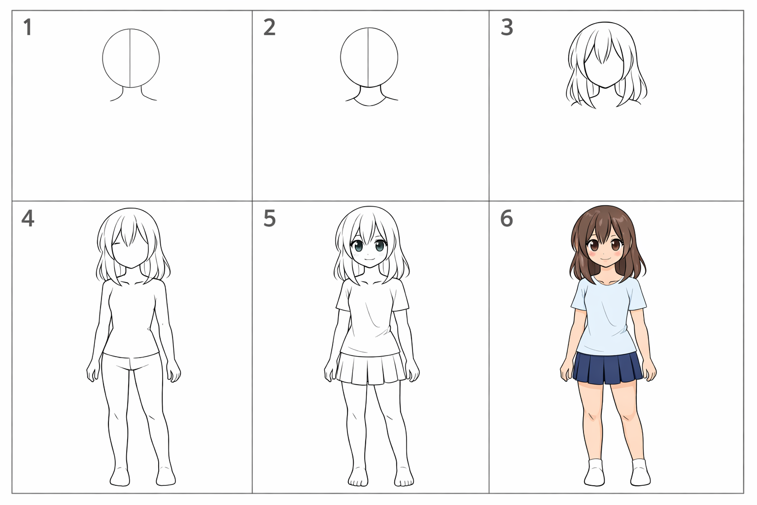Cómo dibujar una pose anime de pie en 5 pasos — paso 1