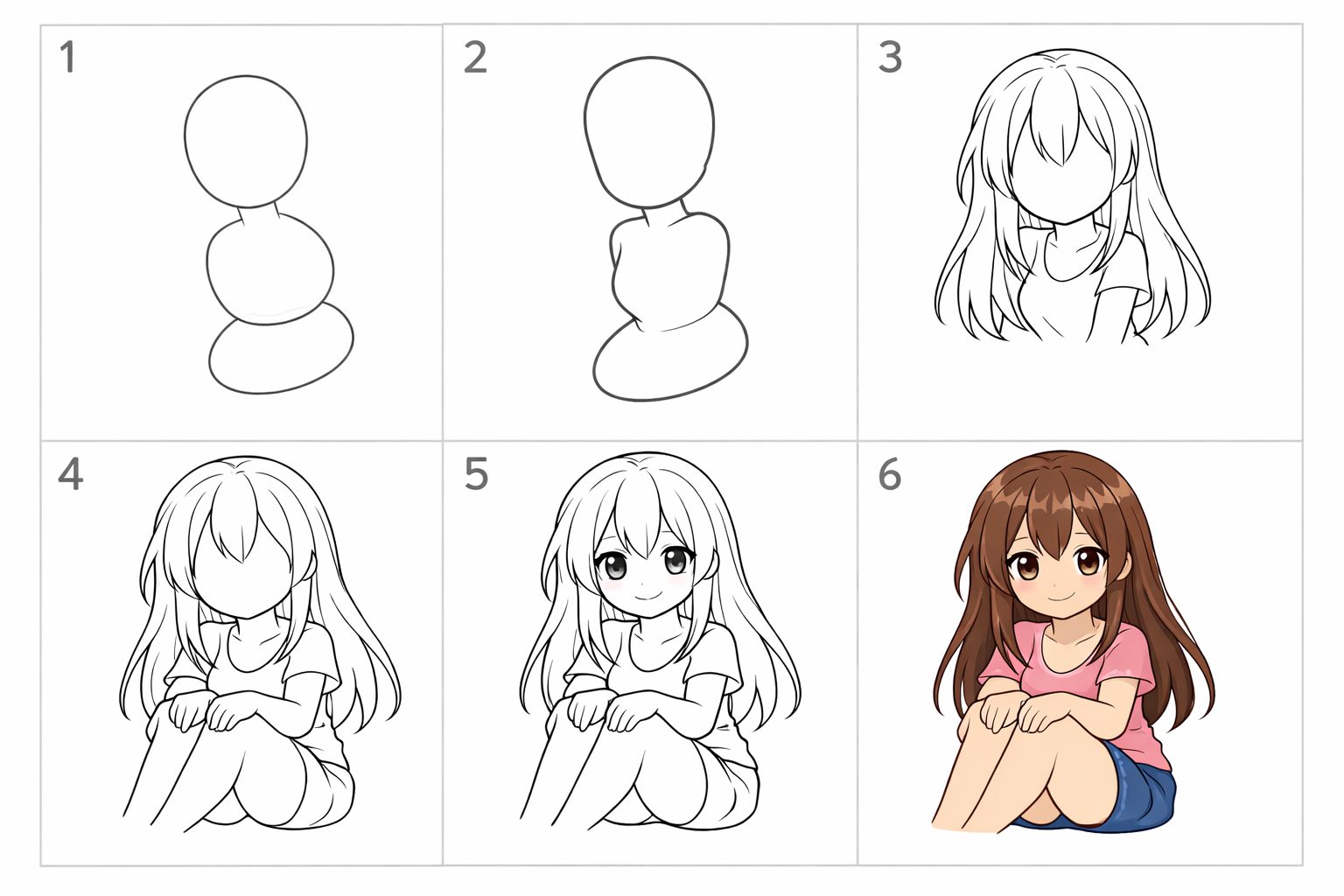 Cómo dibujar una pose anime sentada paso a paso