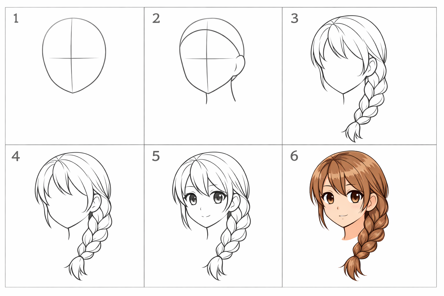 Cómo dibujar una trenza anime paso a paso — paso 1