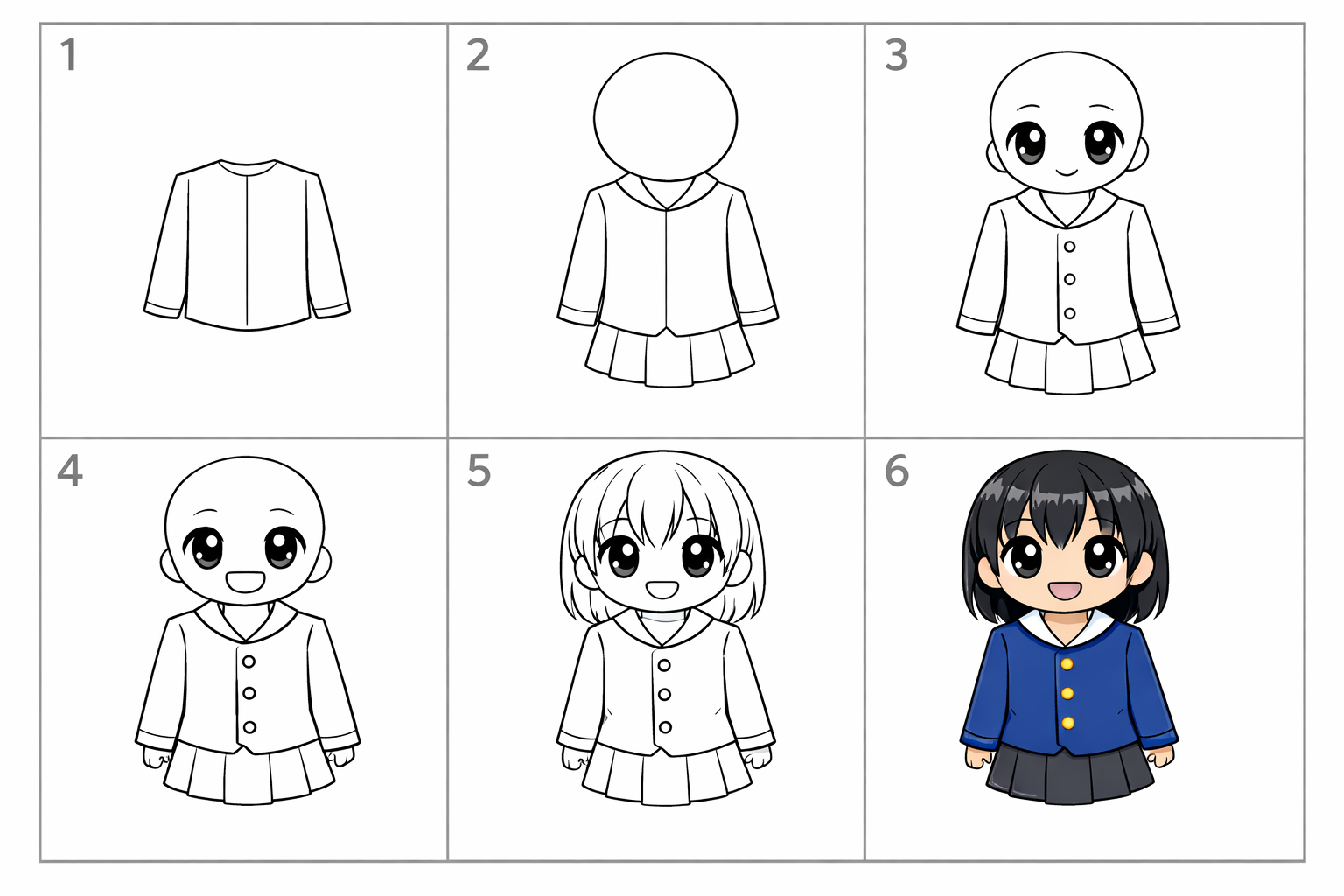 Cómo dibujar un uniforme escolar anime para niños — paso 1
